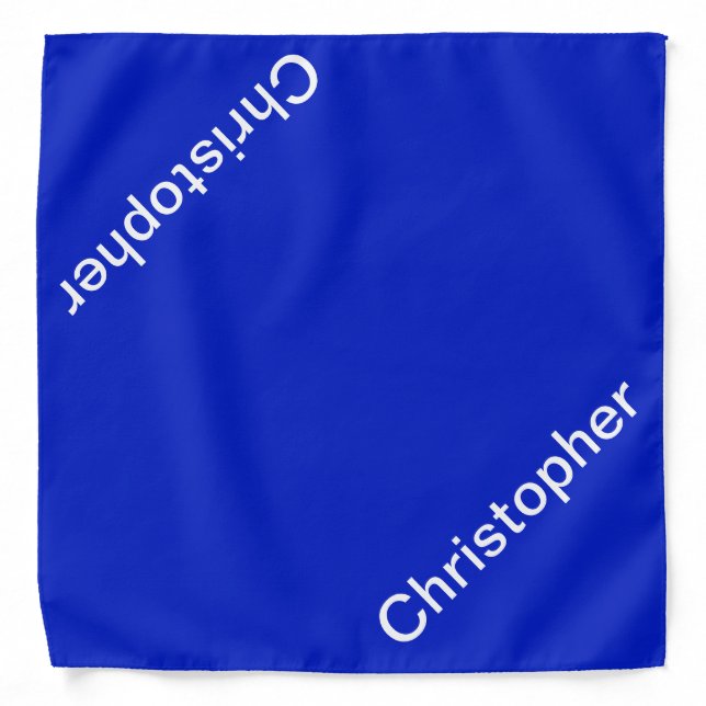 Solid Blue and White Personalized Name Bandana (Front)