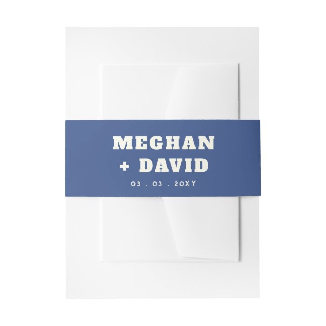 Solid Blue Wedding Invitation Belly Band (Front Example)
