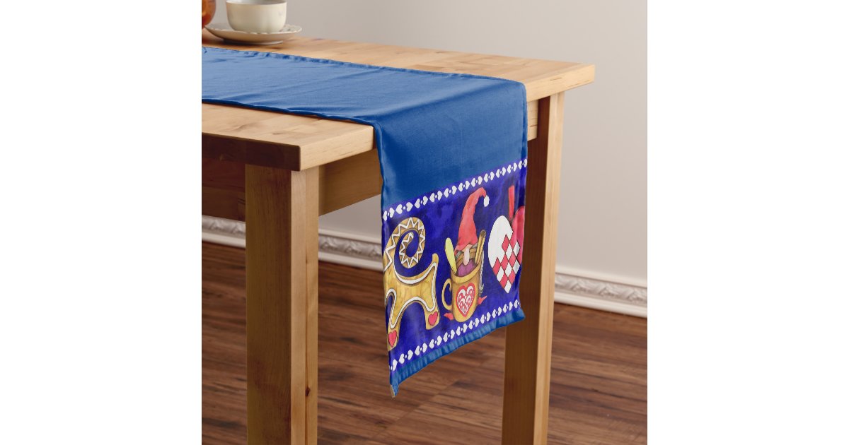 Solid Blue White Red Swedish Christmas Watercolor Short Table