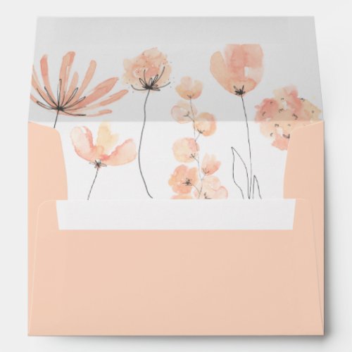 Solid Blush  Blooms Watercolor Floral Invitation Envelope