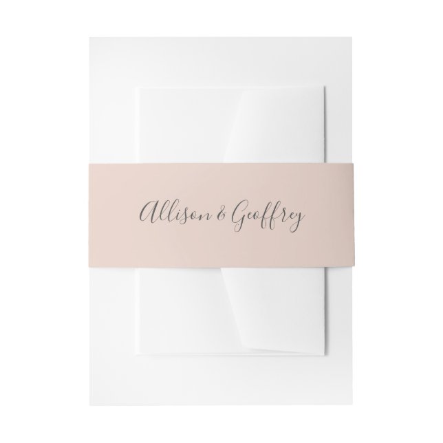 Solid Blush & Gray Calligraphy Script Wedding Invitation Belly Band (Front Example)