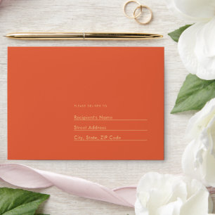 Solid bold Bright orange modern wedding Envelope