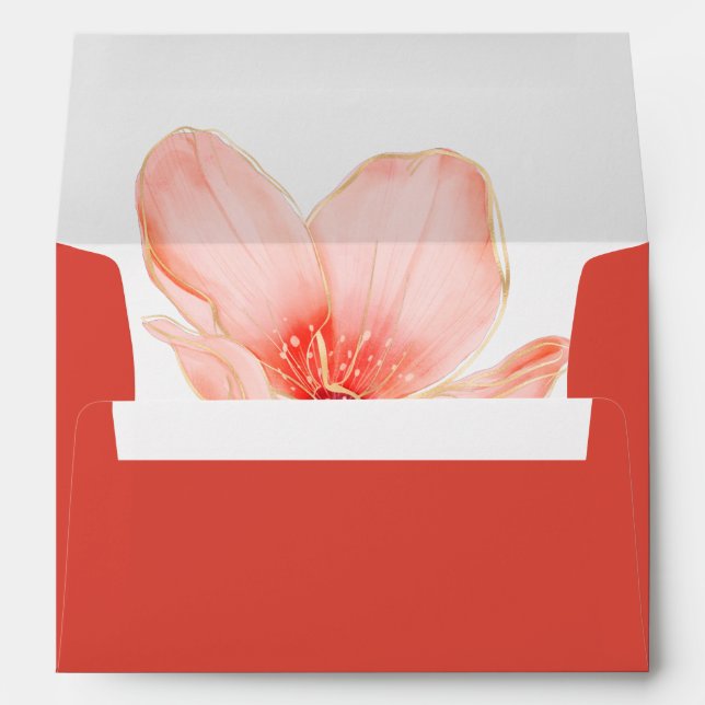 Solid bold Grapefruit Red modern wedding Envelope (Back (Bottom))