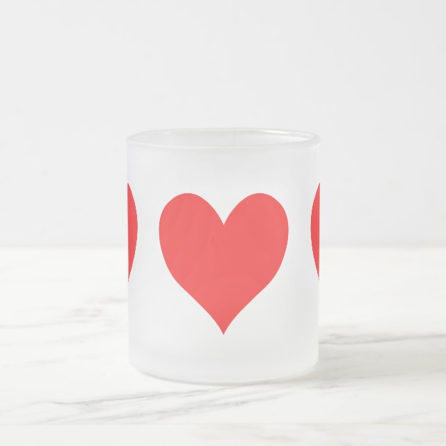 Solid Bright Red Cute Heart Frosted Glass Coffee Mug (Center)