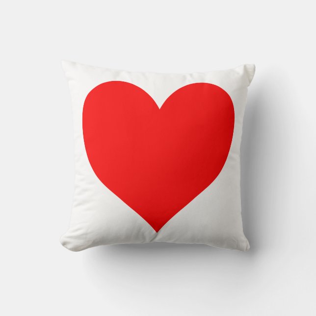 Solid Bright Red Cute Heart Throw Pillow (Front)