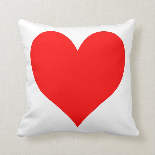 Solid Bright Red Cute Heart Throw Pillow