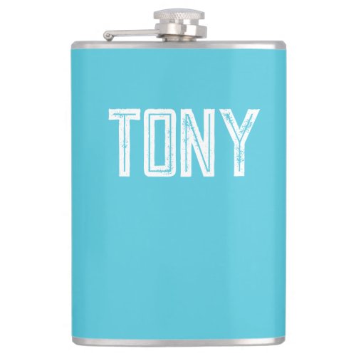 Solid Bright Sky Blue Custom Name Monogram Flask