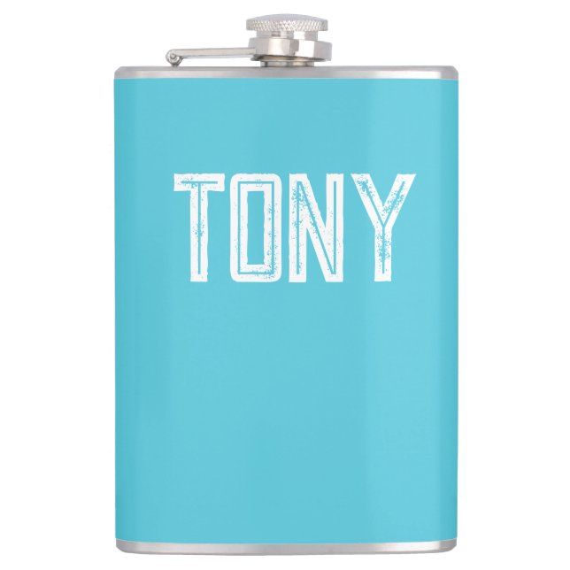 Solid Bright Sky Blue Custom Name Monogram Flask (Front)
