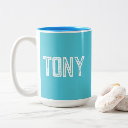 Solid Bright Sky Blue Custom Name Monogram Two_Tone Coffee Mug