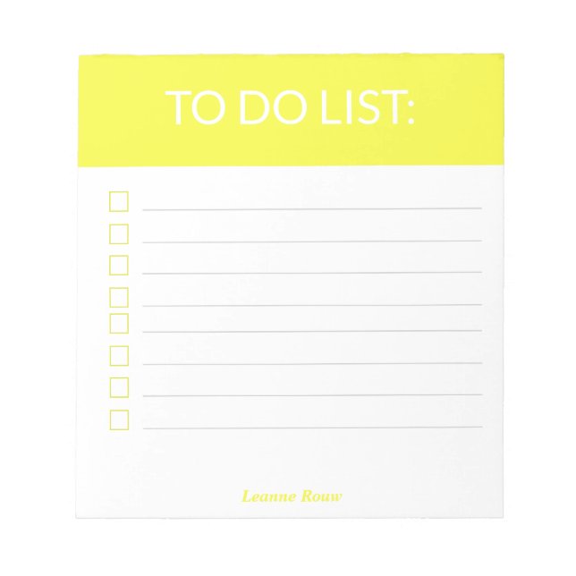 Solid bright yellow personalized to do list notepad (Front)