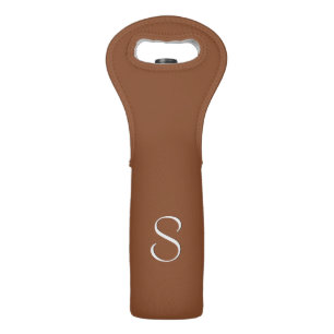 Solid Brown Personal Initial Wine Bag