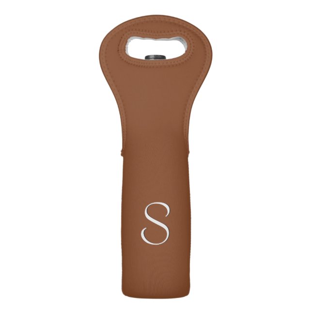 Solid Brown Personal Initial Wine Bag (Front)