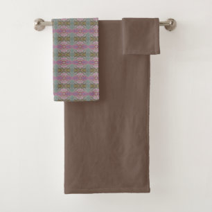 Solid Brown With One Piece Patterned Bath Towel Set