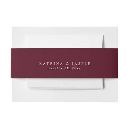 Solid Burgundy Red Color Wedding Invitation Belly Band
