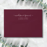 Solid Burgundy Red Elegant Modern Wedding 5x7 Envelope<br><div class="desc">A customizable handwriting solid burgundy 5X7 envelope with a white lining inside. This personalized elegant solid red fall envelope is a classy way to send invitations. 
Personalize this design with your own handwritten return address on the back flap. Perfect for birthday,  wedding,  bachelorette party,  bridal shower or baby shower.</div>