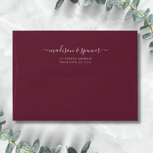 Solid Burgundy Red Elegant Modern Wedding 5x7 Envelope