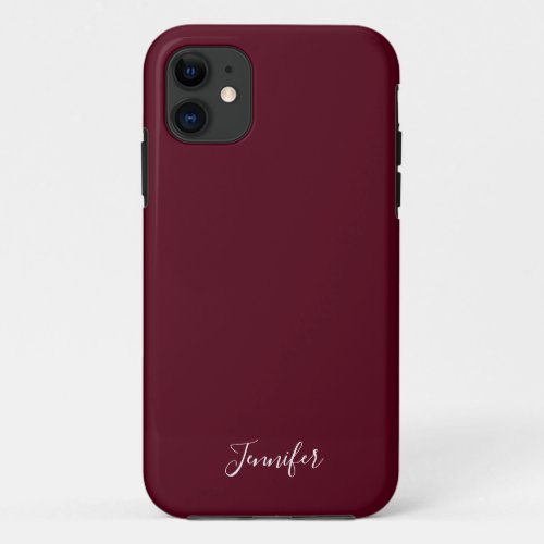 Solid Burgundy Wine Color Chic Custom Monogram iPhone 11 Case