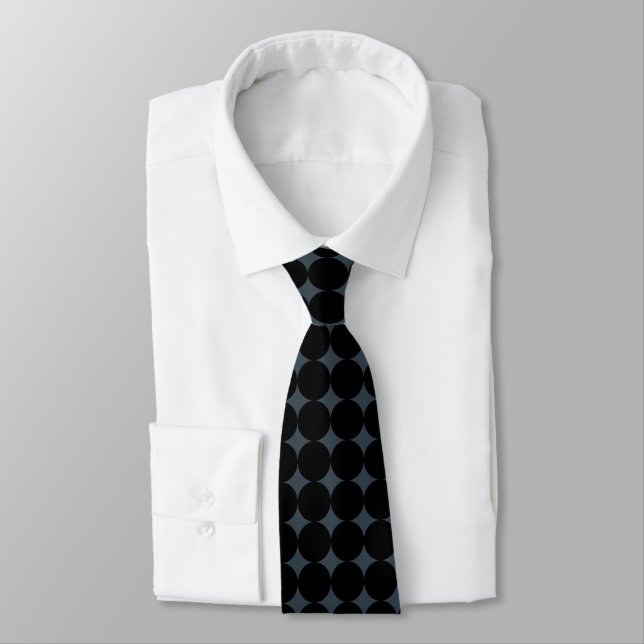 Solid Charcoal Black Shade Minimalist Point Circle Neck Tie (Tied)