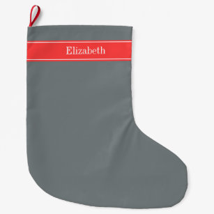 Solid Red Color Christmas Stockings Zazzle Solid Charcoal Gray C Red Ribbon Name Monogram Large Christmas Stocking