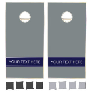 Solid Charcoal Gray Navy Blue Ribbon Name Monogram Cornhole Set