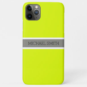 Solid Chartreuse Modern Gray Ribbon Elegant Name iPhone 11 Pro Max Case