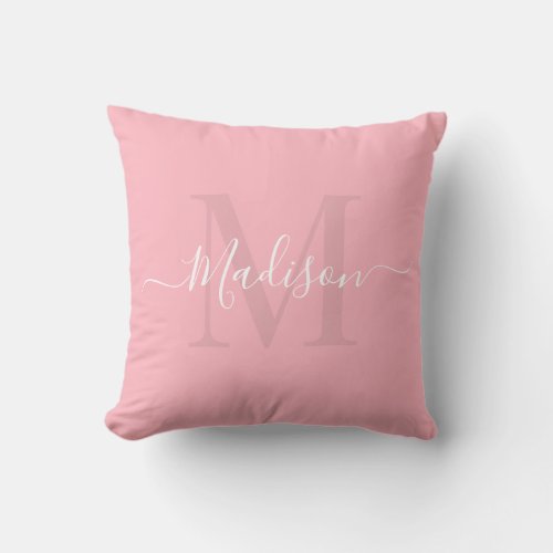 Solid Cherry Blossom Pink Custom Monogram Name Throw Pillow