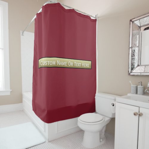 Solid Cinnabar Red Custom Name Text Minimalist Shower Curtain