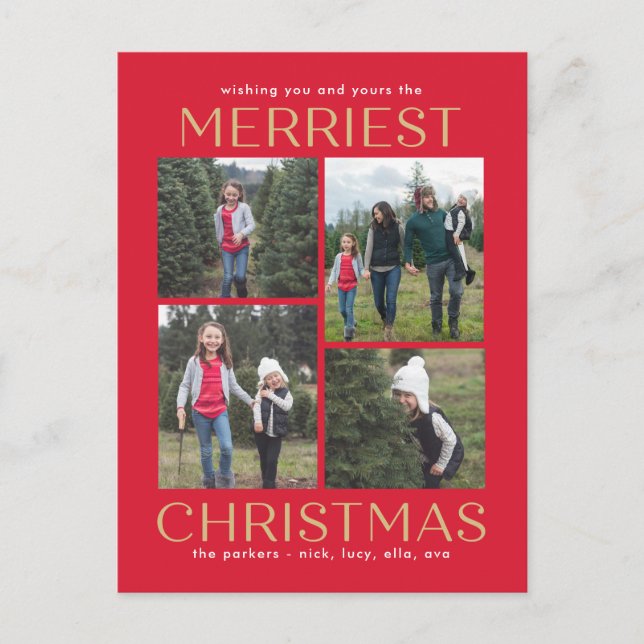 Solid Clean Collage Christmas Postcard (Front)