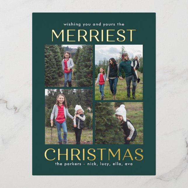 Solid Clean Collage FOIL Christmas Card Postcard (Front)