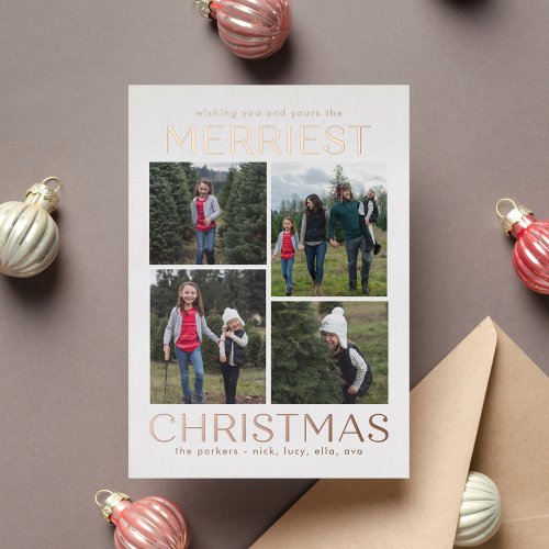 Solid Clean Collage FOIL Christmas Photo Card