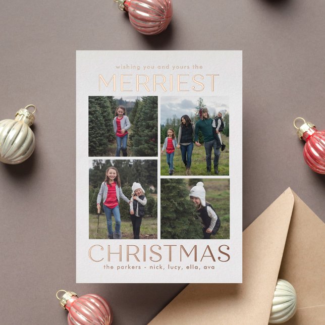 Solid Clean Collage FOIL Christmas Photo Card (Creator Uploaded)