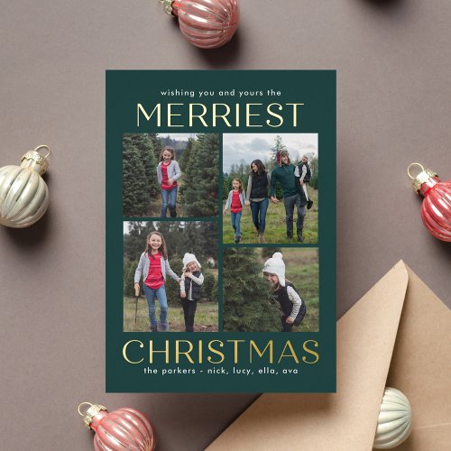 Solid Clean Collage FOIL Christmas Photo Card