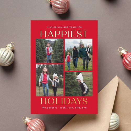 Solid Clean Collage FOIL Holiday Photo Card
