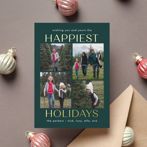 Solid Clean Collage FOIL Holiday Photo Card