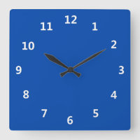 Solid Cobalt Blue with White Numbers Wall Clock