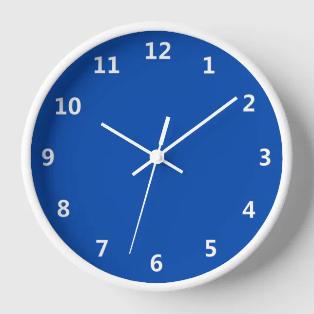 Solid Cobalt Blue With White Numbers Wall Clock 