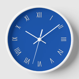Solid Cobalt Blue with White Roman Numer Wall Clock