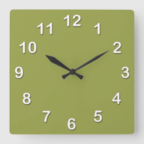 Solid Color Avocado Green Square Wall Clock