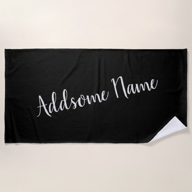 Solid Color Basic Black Modern Stylish Beach Towel (Front)