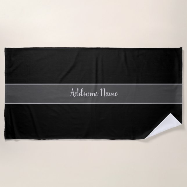 Solid Color Basic Black Modern Stylish Beach Towel (Front)