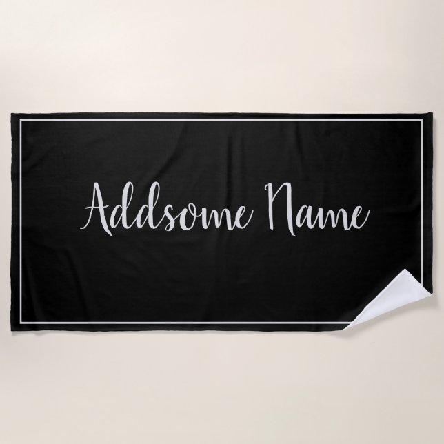Solid Color Basic Black Modern Stylish Beach Towel (Front)