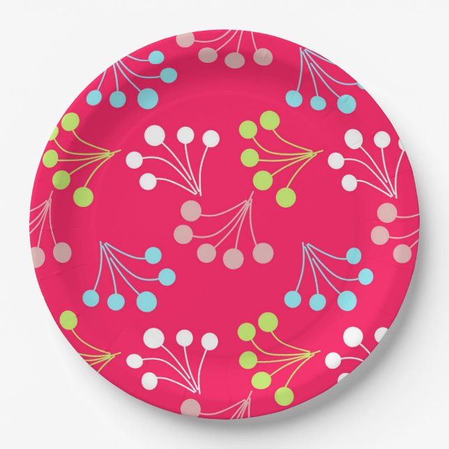 Solid color berries simple pattern retro sixties  paper plates (Front)