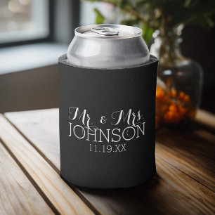 Solid Color Black Mr & Mrs Wedding Favors Can Cooler