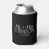 Solid Color Black Mr & Mrs Wedding Favors Can Cooler (Can Front)