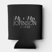 Solid Color Black Mr & Mrs Wedding Favors Can Cooler (Back)