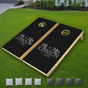 Solid Color Black Mr & Mrs Wedding Favors Cornhole Set