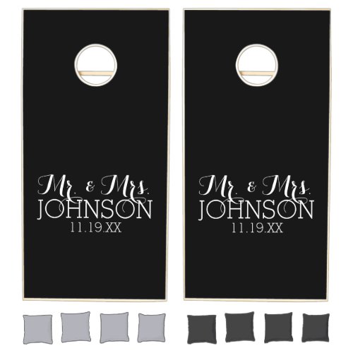 Solid Color Black Mr  Mrs Wedding Favors Cornhole Set