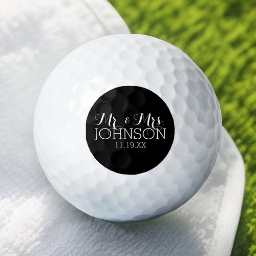 Solid Color Black Mr  Mrs Wedding Favors Golf Balls