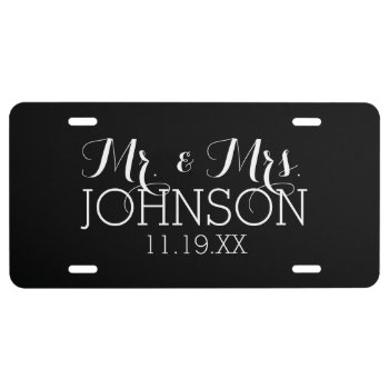 Solid Color Black Mr & Mrs Wedding Favors License Plate by JustWeddings at Zazzle