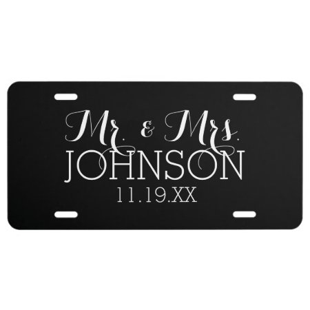 Solid Color Black Mr & Mrs Wedding Favors License Plate